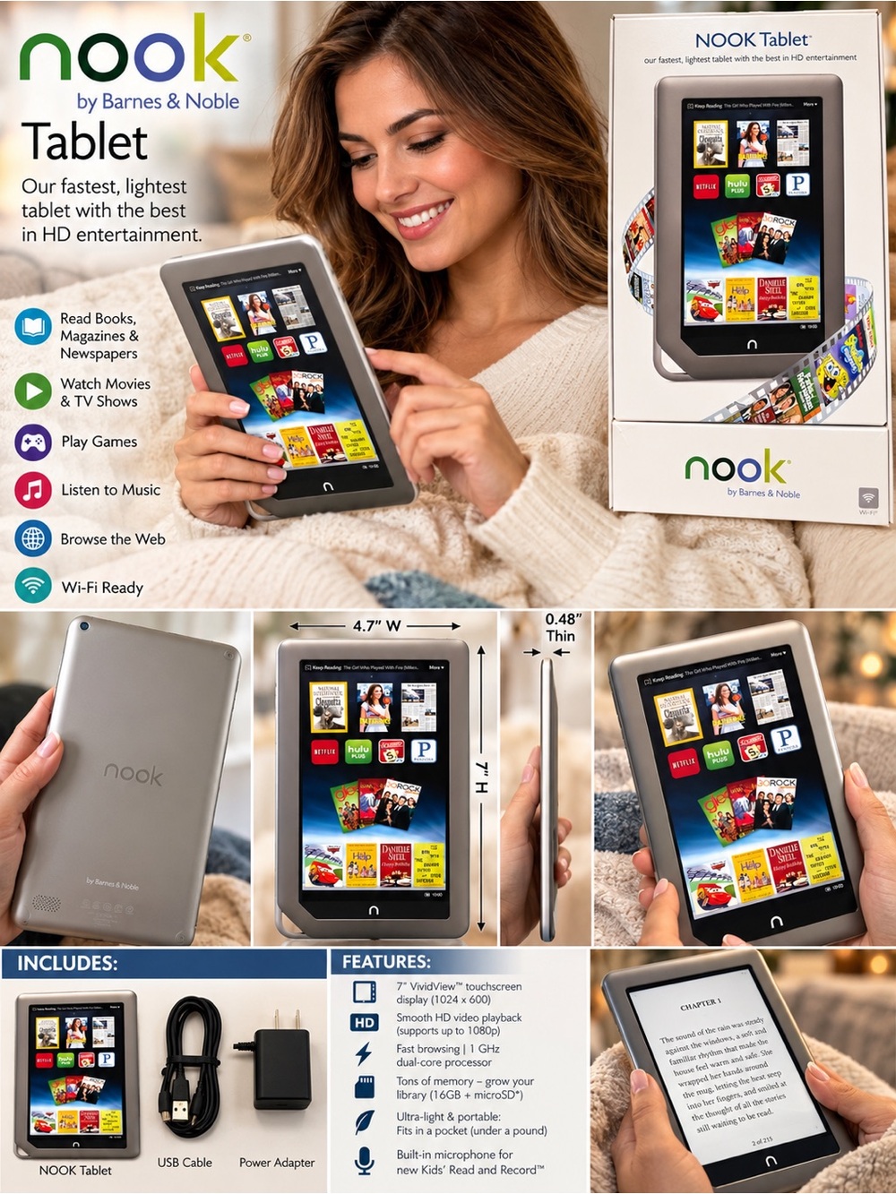 Nook Tablet in gray with black screen bezel